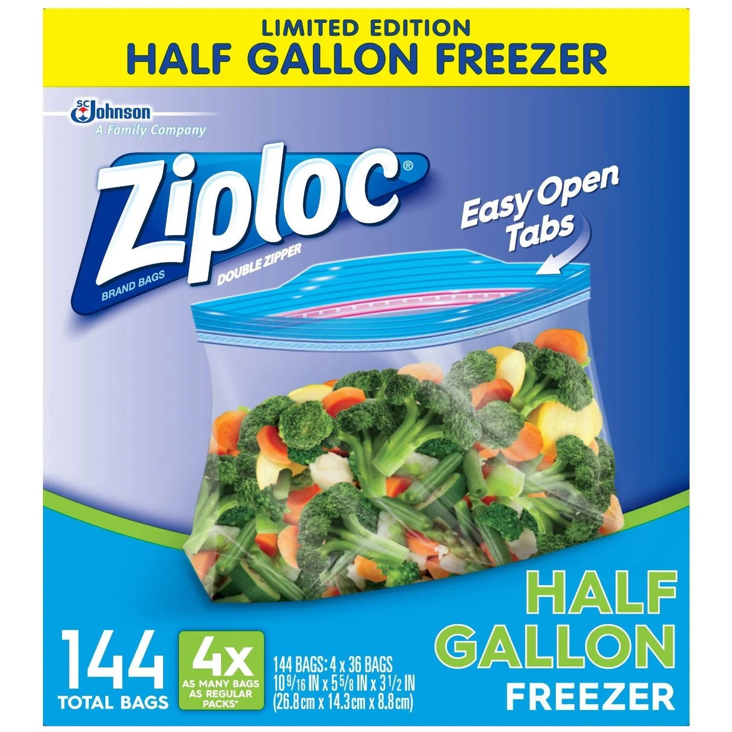 Ziploc Half Gallon Freezer Bags (4 boxes of 36 bags - Total of 144 bags)